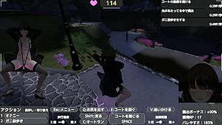 Seleka's daring public self-pleasure in a transparent coat in this retro-themed anime game