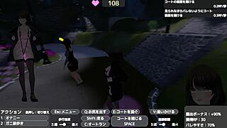 Seleka's daring public self-pleasure in a transparent coat in this retro-themed anime game