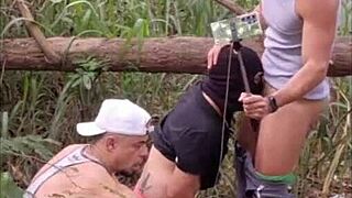 Uniformed amateur gets bareback cock in his ass in nature