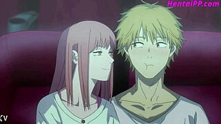 Stepsister gives a quick handjob at the cinema during Anime porn movie screening