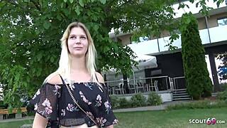 German teen Lara gets paid for outdoor street pickups