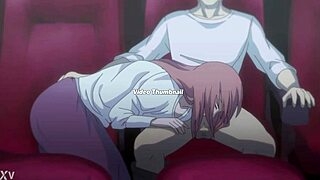 Stepsister gives a quick handjob at the cinema during Anime porn movie screening