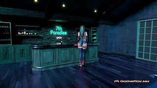 Beautiful anime Tifa with big cans in a hot 3D game