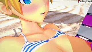 Marie Rose in a beach bikini in a cartoon porn