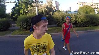 Gay webcam with skater twinks having bareback sex