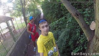 Gay webcam with skater twinks having bareback sex