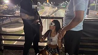 Deep throat blow job leads to double trouble with a hot brunette and a cuckold husband