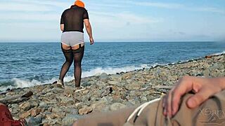 Beautiful women with natural big tits and hot ass worshipers meet on the beach for some crazy fun