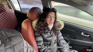Public car sex with rough anal and facial cumshot