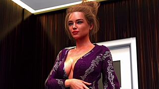 3D animated porn featuring busty MILF in hot shower