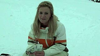 Big-chested blonde skier gets paid for POV sex scenes