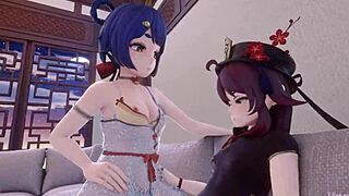 Hu Tao is a hot girl in this anime lesbian scene