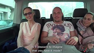 Public pussy fucking with a shaved czech secretary in a car