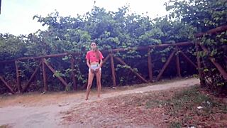 Public solo adventure of a naughty teen after the flash flood