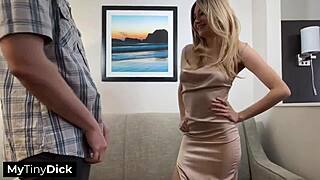 Skinny babe dominates and humiliates him with a handjob