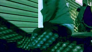 Skinny amateur's solo night time stretch routine on stairs