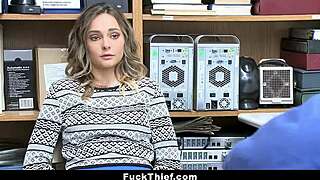 A blonde teenage shoplifter is caught and then sexually assaulted by a security guard