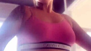 Fetish play at the gym with buttplug and wet pussy