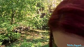 Hot redhead Lola Fae has rough public sex with European man for money