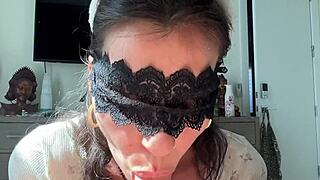 A beautiful woman in a bunny costume gives a blow job and wants to have sex