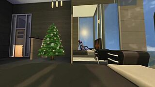 Shemale and lesbian Christmas morning sex party