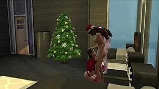 Shemale and lesbian Christmas morning sex party