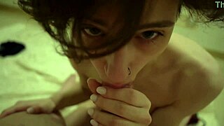 Young couple’s amateur video with short-haired girlfriend giving blow job and moaning