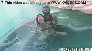 Helen and her partner’s sensual poolside submission and blindfolded pleasure