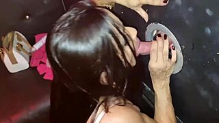 Hot and horny Latina gives blow job in gloryhole fetish scene