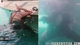 Helen and her partner’s sensual poolside submission and blindfolded pleasure