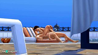 Wickenwhims' Jade Pink in steamy pool animation with explosive cumshot