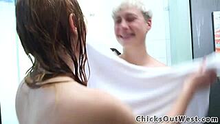 Amateur Australian threesome with natural tits and backstage action