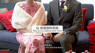 Our first time as a married couple: an Asian beauty in lingerie and stockings