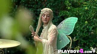 Petite blonde Eva Elfie undresses in sexy outdoor poses