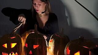 A Halloween night of sexual tension with a big dick lover and his submissive girlfriend