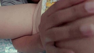 Asian wife with big tits cheats while sleeping husband