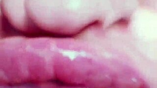 Goddess with sexy lips in kinky scene with eye fetish lover