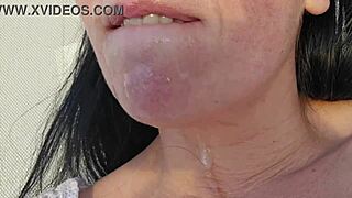 An amateur couple’s homemade video shows a POV of a facial with a fetish twist
