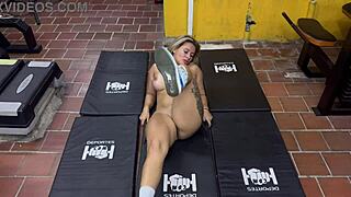 Big-boobed Colombian MILF guides gym workout masturbation