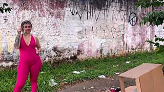 Public street fun with a full-bodied woman and a big ass