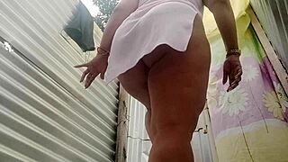 Amateur camgirl gets naughty in the beach dressing room with her stepson