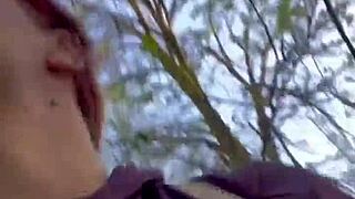 Redhead MILF’s kinky Easter adventure in the woods with BDSM and public humiliation
