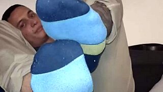 Nylon shorts reveal big feet at work