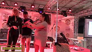 Entertaining performance featuring pornographic actors on a stage