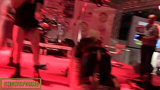 Entertaining performance featuring pornographic actors on a stage