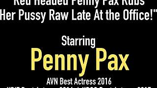 Freckled Penny Pax indulges in intense self-pleasure at her workplace after hours