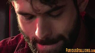 Hairy gay bear services muscular bodybuilder with oral skills