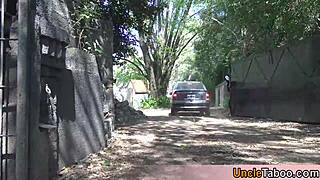 Young Latina teen gives in to five masked men for outdoor pleasure