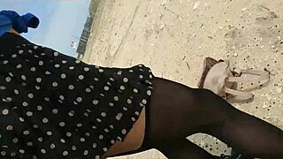 Solo play with a dildo in construction setting