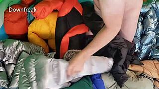 Nylon fetish fun with inflatable pool toys and masturbation